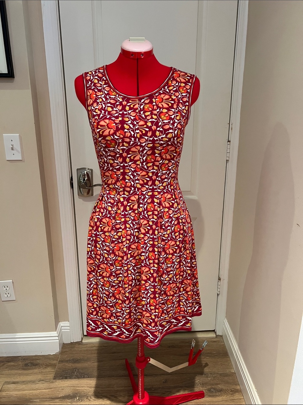 Max Studio Red Floral Scoop-Neck A-Line Mini Dress